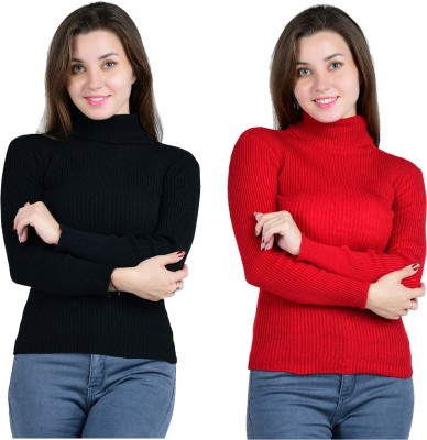 VastraVerse Solid Turtle Neck Casual Women Red, Blue Sweater