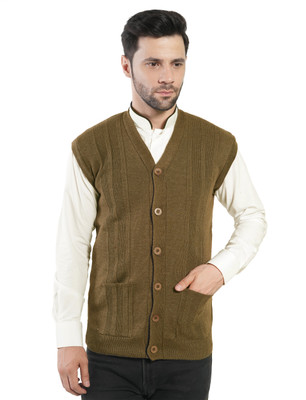 Life and style Solid V Neck Casual Men Beige Sweater
