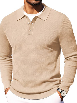 TYSORT Self Design Collared Neck Casual Men Beige Sweater