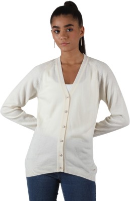 MONTE CARLO Solid V Neck Casual Women White Sweater