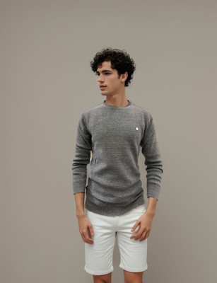 FORWARDS Solid Round Neck Casual Men Grey Sweater