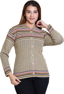 TWENTY ME Self Design Collared Neck Casual Women Beige Sweater