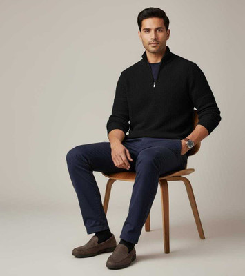 WoolCraft Solid High Neck Casual Men White Sweater