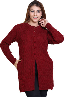 Varenyam Self Design Round Neck Lounge Wear Women Maroon Sweater