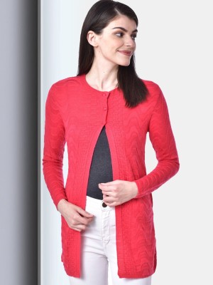 CLAPTON Self Design Round Neck Casual Women Red Sweater