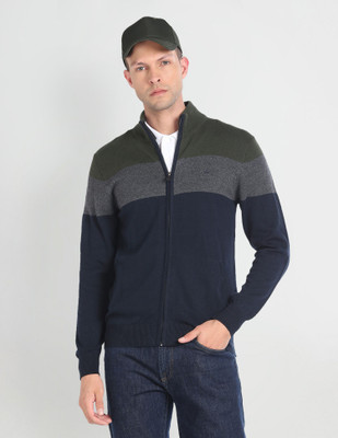ARROW Colorblock Turtle Neck Casual Men Blue Sweater