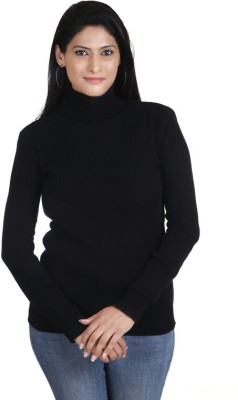 100LUCK Solid High Neck Casual Women Black Sweater