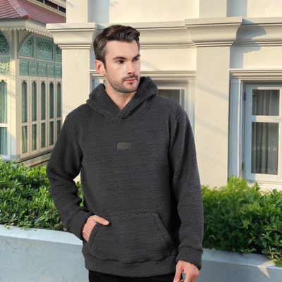 RIGO Solid Hooded Neck Casual Men Black Sweater