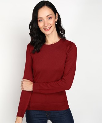 NAUTICA Solid Round Neck Casual Women Red Sweater