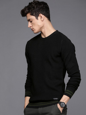 WROGN Solid Round Neck Casual Men Black Sweater