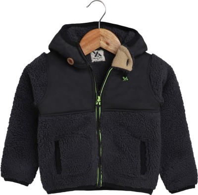 Hopscotch Solid Hooded Neck Casual Boys Black Sweater