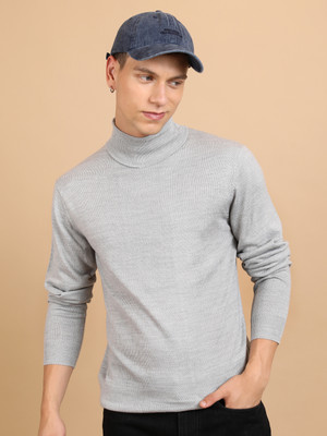 HIGHLANDER Solid Turtle Neck Casual Men Grey Sweater