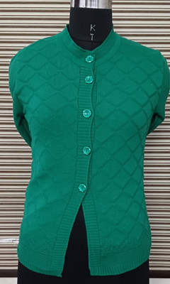 Keshavi Self Design Mandarin Neck Casual Women Green Sweater