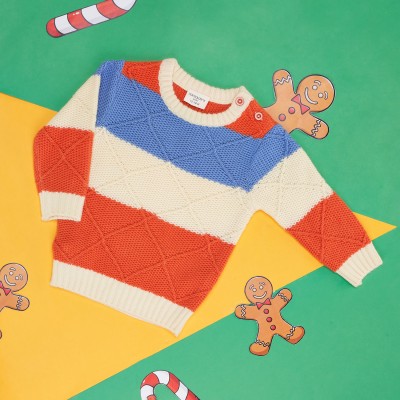 Pantaloons Baby Colorblock Round Neck Casual Baby Boys Multicolor Sweater