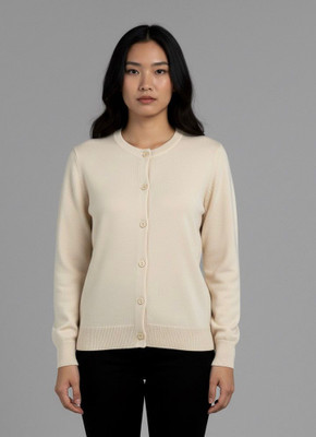 fayoon Solid Round Neck Casual Women White Sweater