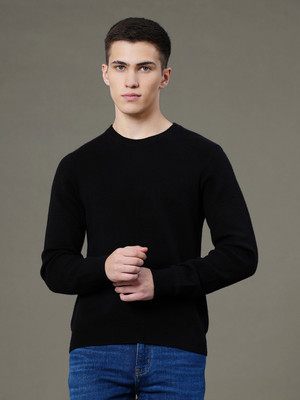 RED TAPE Solid Round Neck Casual Men Black Sweater