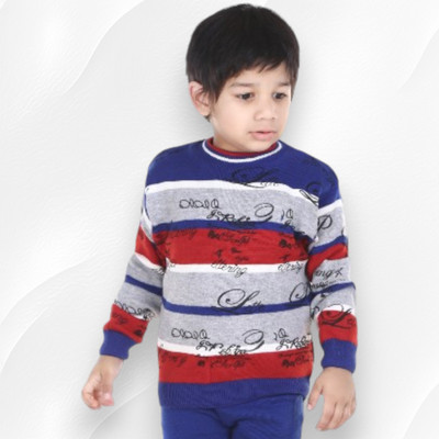 GTwo Colorblock Round Neck Casual Boys Blue Sweater
