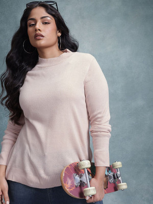 Roadster Solid Round Neck Casual Women Beige Sweater