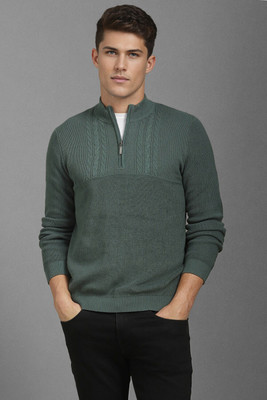 LOUIS PHILIPPE Self Design, Solid Round Neck Casual Men Green Sweater