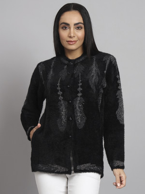 eWools Graphic Print Round Neck Casual Women Black Sweater