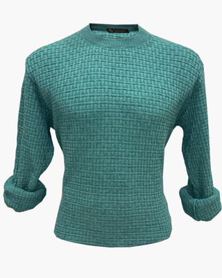 FASHLOOK Self Design Round Neck Casual Men Light Green Sweater