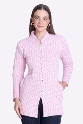 UNNIBERRY Printed Collared Neck Casual Women Pink, White Sweater