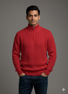 WoolCraft Self Design High Neck Casual Men White Sweater