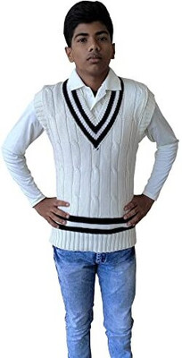 Navex Solid V Neck Casual Men White Sweater