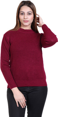 Ogarti Self Design Round Neck Casual Women Purple Sweater