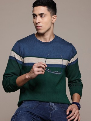 Roadster Colorblock Round Neck Casual Men Blue Sweater