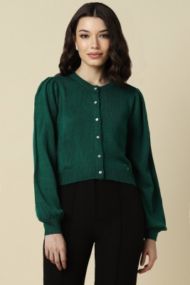 Allen Solly Solid Round Neck Casual Women Green Sweater