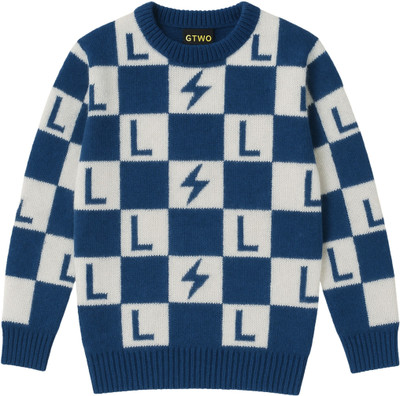 Medulla Checkered Round Neck Casual Boys & Girls Dark Blue Sweater