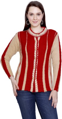 chatanya Self Design Round Neck Casual Women Red, Beige Sweater