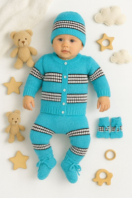 Bamboo Babe Self Design Round Neck Casual Baby Boys & Baby Girls Light Blue Sweater