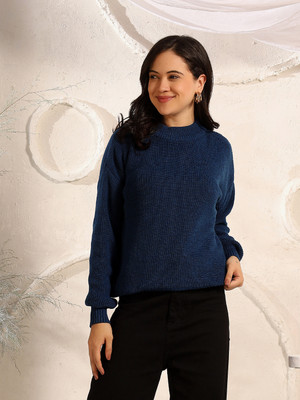 KVETOO Self Design Round Neck Casual Men Blue Sweater