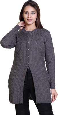 Ogarti Self Design Round Neck Casual Women Grey Sweater