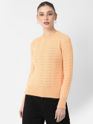 CRIMSOUNE CLUB Self Design Round Neck Casual Women Orange Sweater