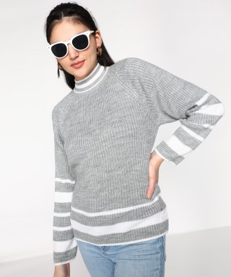 NUMERO UNO Striped High Neck Casual Women Multicolor Sweater