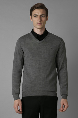 LOUIS PHILIPPE Solid V Neck Casual Men Grey Sweater