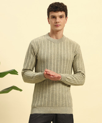 HERMISTON Self Design Round Neck Casual Men Beige Sweater