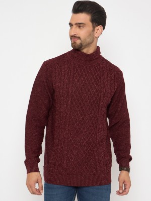 DUKE Self Design High Neck Casual Men Maroon Sweater