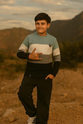 DIMSYCOLLECTION Colorblock Round Neck Casual Boys Light Green Sweater