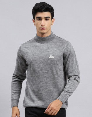 MONTE CARLO Solid High Neck Casual Men Grey Sweater