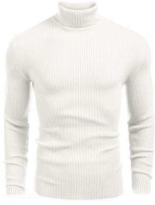 FREAKS Self Design High Neck Casual Men White Sweater