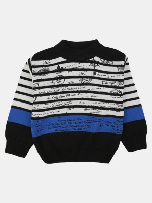 V-MART Striped Round Neck Casual Baby Boys & Baby Girls Black, Black Sweater