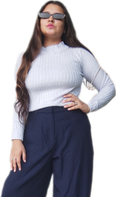 LovneetSaini Embellished Round Neck Party Women Light Blue Sweater