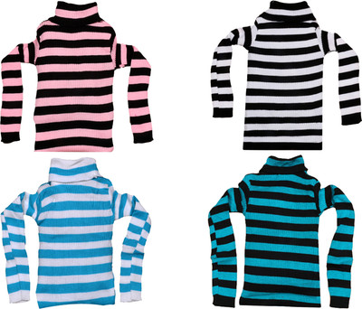TBMANIA Striped High Neck Casual Girls Multicolor Sweater