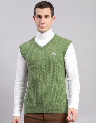 MONTE CARLO Self Design V Neck Casual Men Green Sweater