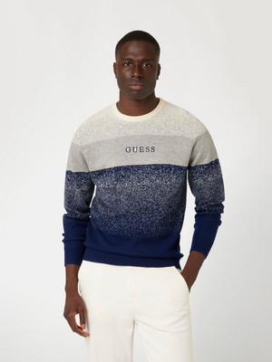 GUESS Colorblock Round Neck Casual Men Multicolor Sweater