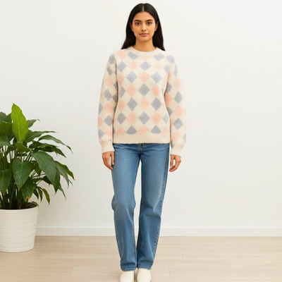 Infinizy Striped Crew Neck Casual Women Multicolor Sweater